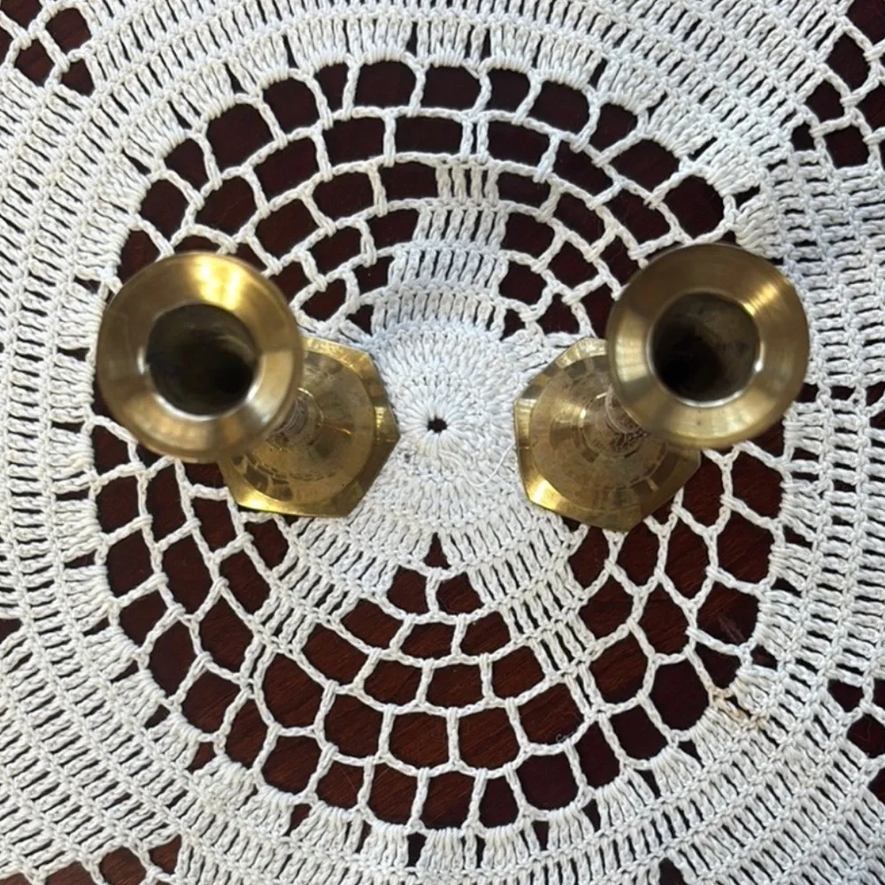 Brass Candle Holders Elegant Gold Vintage MCM Antique Boho Cottage Home Decor